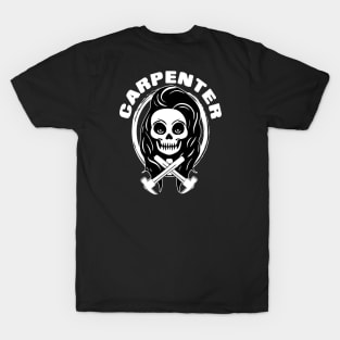 Female Carpenter Skull and Hammer White Logo T-Shirt